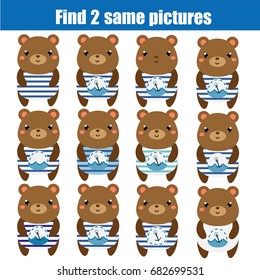 Find the same pictures children educational game. kids activity. Animals theme