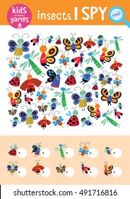 Find the same pictures and count it. Kids learning games collection. Cute insects.