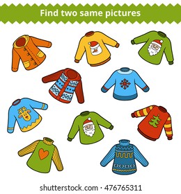 Find the same pictures, education game for children. Set of sweaters