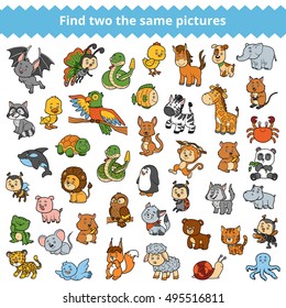 Find the same pictures, education game for children, zoo animals