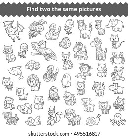 Find the same pictures, education game for children, zoo animals