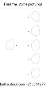 Find the same pictures of potato. Educational game of vegetables. Black and white vector illustration for children's activity book, worksheet, print.
