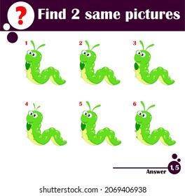 Find the same two pictures. Kids educational games collection. Cute caterpillar