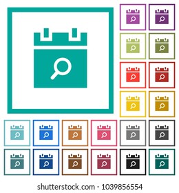 Find schedule item flat color icons with quadrant frames on white background