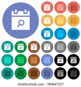 Find schedule item multi colored flat icons on round backgrounds. Included white, light and dark icon variations for hover and active status effects, and bonus shades on black backgounds.