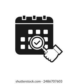 Find schedule. Magnifying glass and calendar icon flat style isolated on white background. Vector illustration