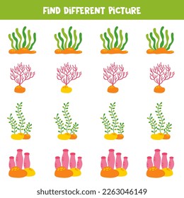 Find sea weed which is different from others. Worksheet for kids.