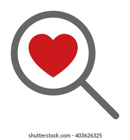 Find / search love or magnifying glass heart line art vector icon for dating apps and websites