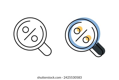 to find. search. search. magnifier. zoom in. check mark. done. percent. money. vector. doodle. on a white background.	