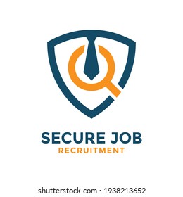 Find secure job logo design template. With concept of guard shape combined with business tie and magnifying glass.
