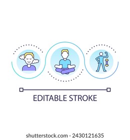 Find sense of well being loop concept icon. Life satisfaction. Coach training expectation abstract idea thin line illustration. Isolated outline drawing. Editable stroke. Arial font used
