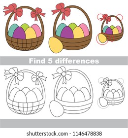 Find the several differences between pictures, the simple educational kid game for preschool kids, the Easter Egg basket