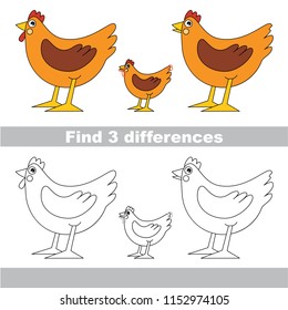 Find the several differences between pictures, the simple educational kid game for preschool kids. The Hen