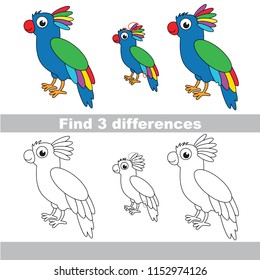 Find the several differences between pictures, the simple educational kid game for preschool kids. The Parrot