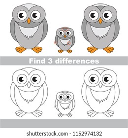 Find the several differences between pictures, the simple educational kid game for preschool kids. The Owl