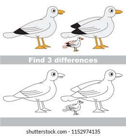 Find the several differences between pictures, the simple educational kid game for preschool kids. The Seagull