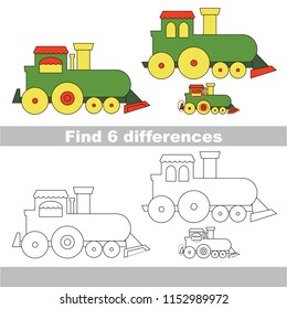 Find the several differences between pictures, the simple educational kid game for preschool kids. The locomotive