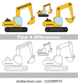 Find the several differences between pictures, the simple educational kid game for preschool kids. The excavator