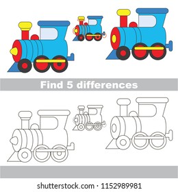 Find the several differences between pictures, the simple educational kid game for preschool kids. The train