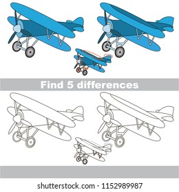 Find the several differences between pictures, the simple educational kid game for preschool kids. The biplane