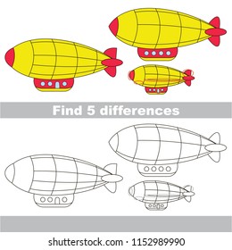 Find the several differences between pictures, the simple educational kid game for preschool kids. The zeppelin