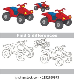 Find the several differences between pictures, the simple educational kid game for preschool kids. The quad bike