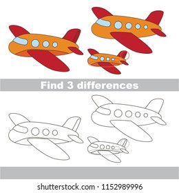 Find the several differences between pictures, the simple educational kid game for preschool kids. The airplane