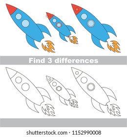 Find the several differences between pictures, the simple educational kid game for preschool kids. The rocket