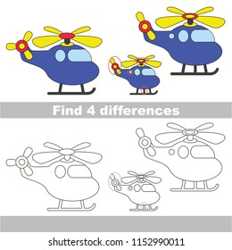 Find the several differences between pictures, the simple educational kid game for preschool kids. The helicopter