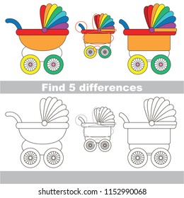 Find the several differences between pictures, the simple educational kid game for preschool kids. The baby stroller