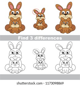 Find the several differences between pictures, the simple educational kid game for preschool kids. Mom and her infant Rabbit