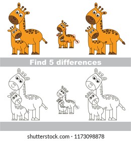 Find the several differences between pictures, the simple educational kid game for preschool kids. Mom and her infant Giraffe