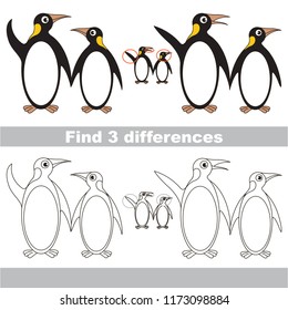 Find the several differences between pictures, the simple educational kid game for preschool kids. Mom and her infant Penguin