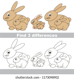 Find the several differences between pictures, the simple educational kid game for preschool kids. Mom and her infant Rabbit