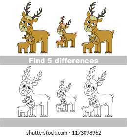 Find the several differences between pictures, the simple educational kid game for preschool kids. Mom and her infant Deer
