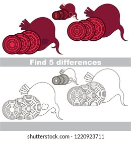 Find the several differences between pictures, the simple educational kid game for preschool kids. Vegetable Beetroot