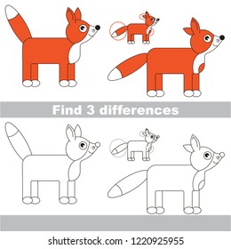 Find the several differences between pictures, the simple educational kid game for preschool kids. Forest Animal Fox