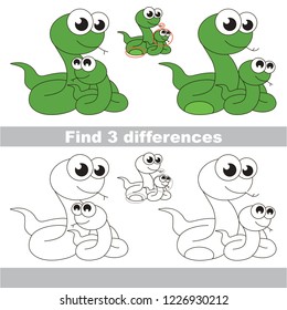 Find the several differences between pictures, the simple educational kid game for preschool kids. Mother and her infant reptile snake