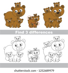 Find the several differences between pictures, the simple educational kid game for preschool kids. Brown Bear