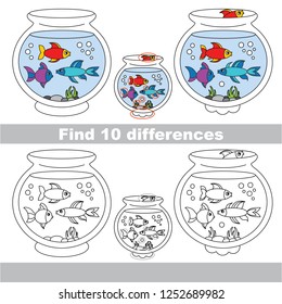 Find the several differences between pictures, the simple educational kid game for preschool kids. Pet aquarium fishes