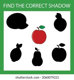Find a shadow apple steam room. Match fruit with correct shadow Preschool worksheet, kids activity worksheet, printable worksheet