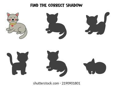 Find shadow of cute cat. Educational logical game for kids.