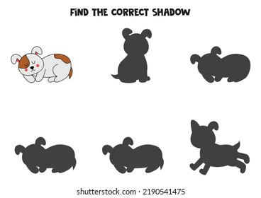 Finden Sie den Schatten des süßen Hundes. Lernlogisches Spiel für Kinder.