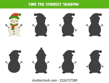 Encuentra sombra de un lindo muñeco de nieve. Juego educativo lógico para niños.