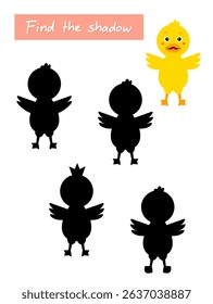 Find the shadow of the duckling. Educational game for attention.