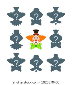 Find the shadow educational puzzle game. Match the correct silhouette of funny clown face. Visual test for preschool kids