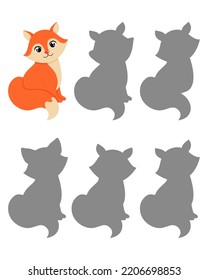 Find the shadow of the fox. The development of preschoolers, schoolchildren. Task, puzzle for a child. Testing, IQ. Children's education. Game form of education. For printing on paper, book, notebook.