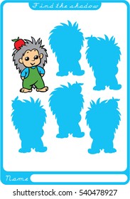 Find the shadow Hedgehog. Preschool worksheet.  Illustration and vector outline - A4 paper ready to print.