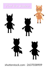 Find the shadow of the horse. Educational game for attention.
