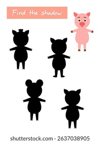 Find the shadow of the pig. Educational game for attention.